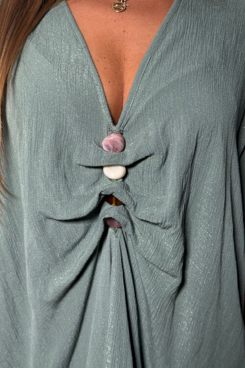 Robe Ample Col V + Pierres Femme