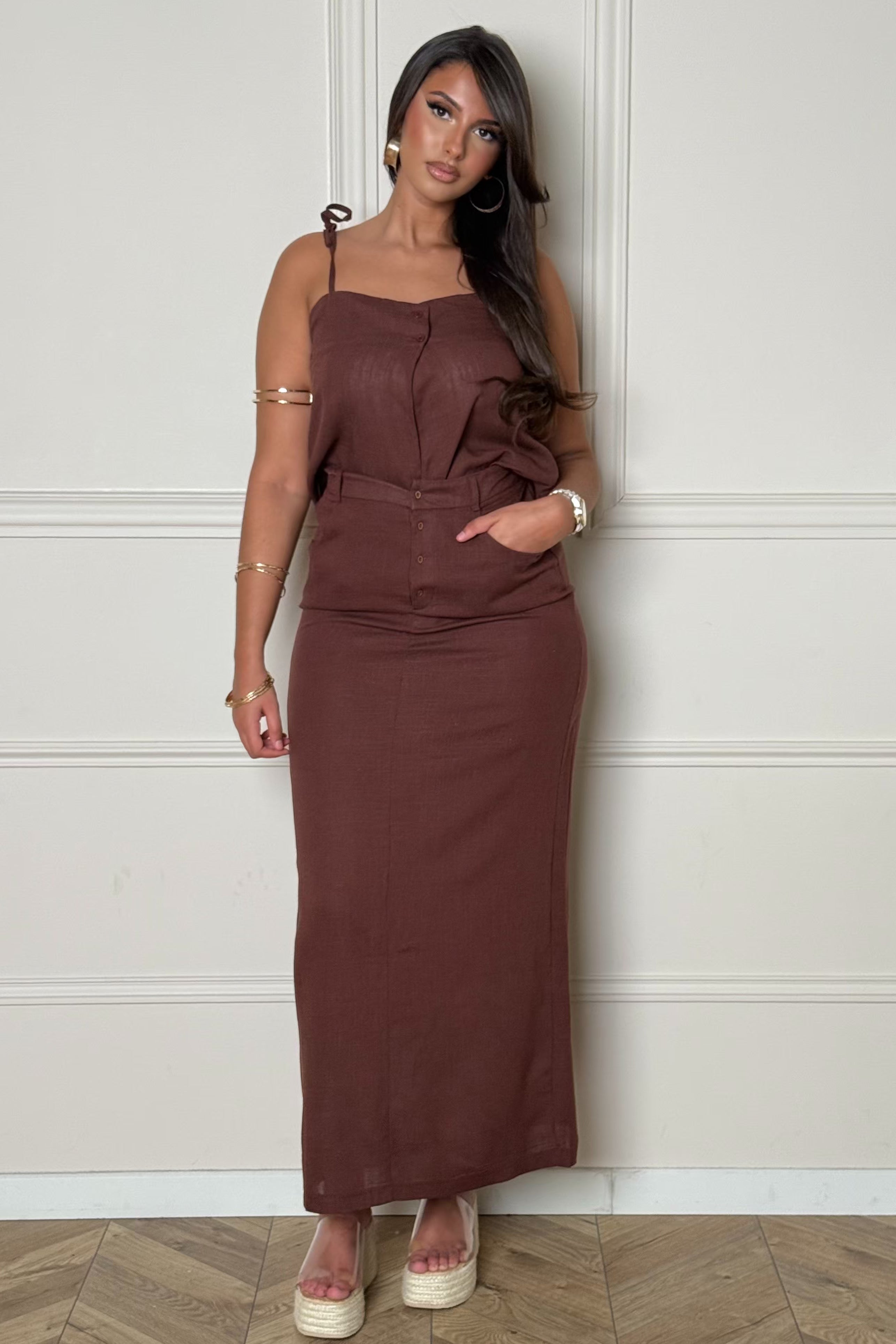 Jupe longue en lin coupe droite femme naturelle BLOOSHOP
