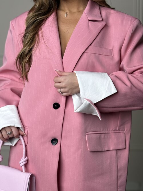 Blazer Oversize Rayé à Revers