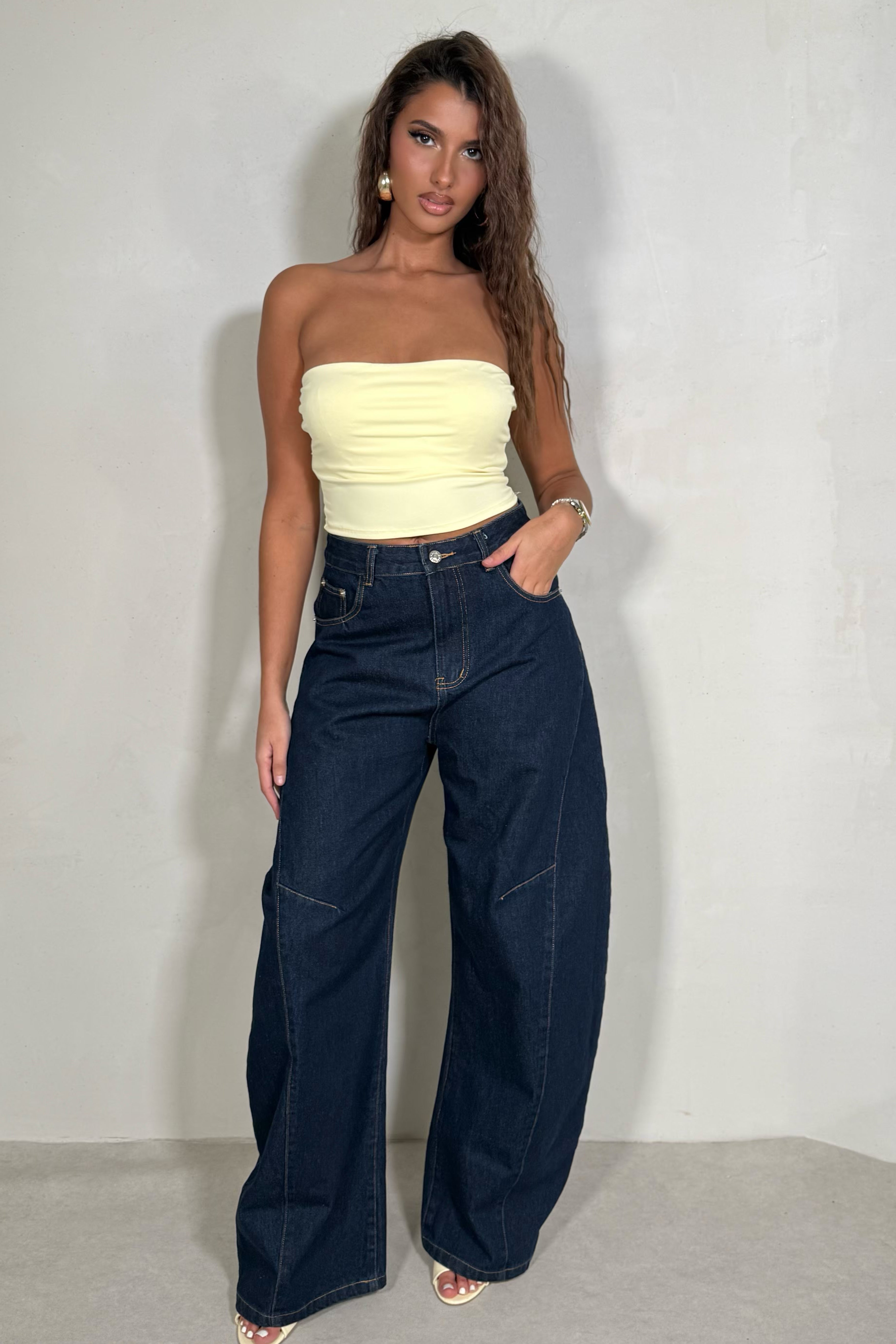 Ensemble denim veste et jeans ballon femme
