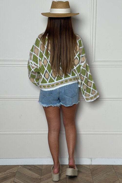 Top Crochets Manches Longues - Style Moderne Ajouré Femme