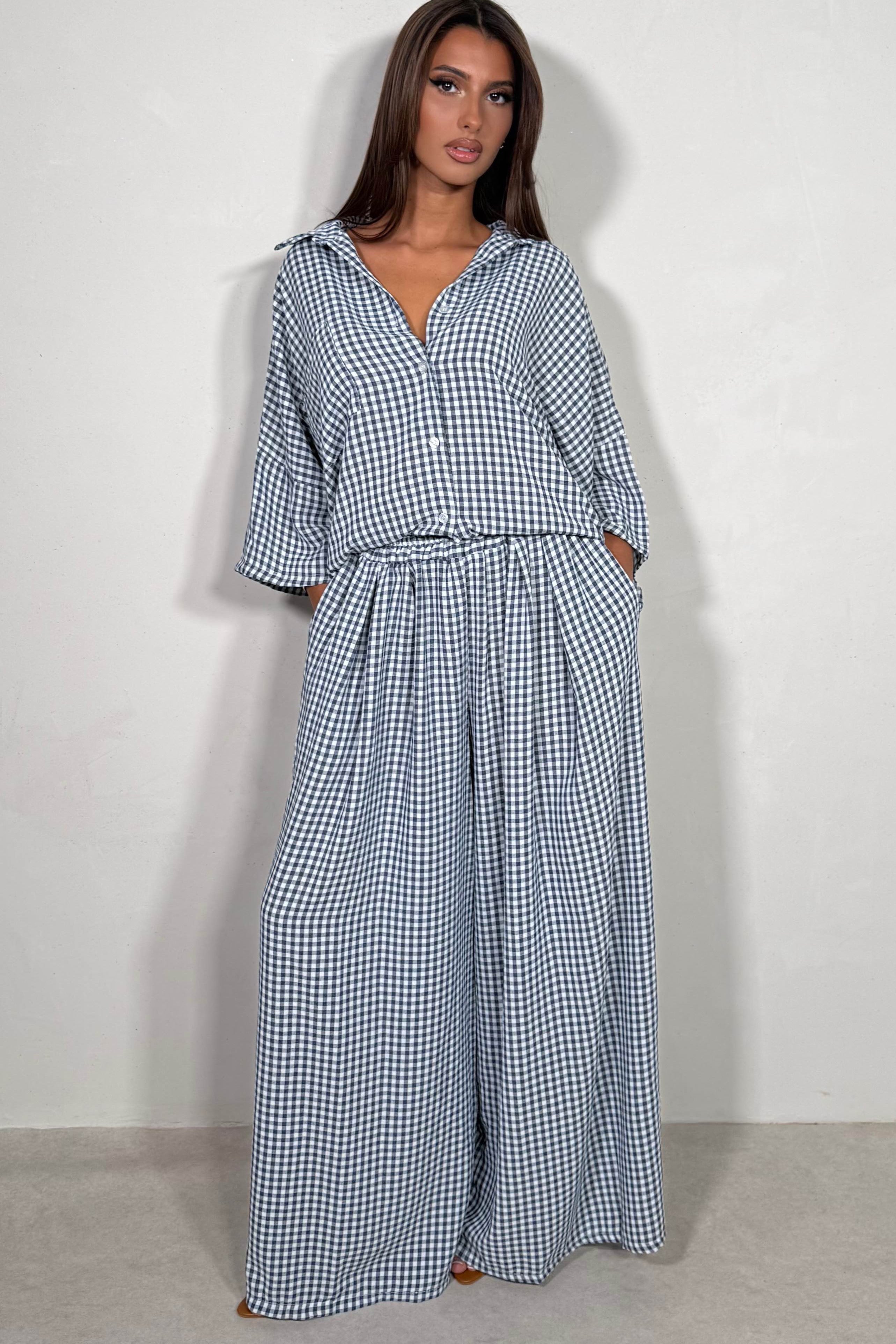 Ensemble Chemise & Pantalon Large Vichy Femme