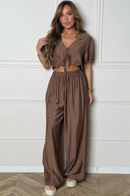 Ensemble femme macramé gilet + pantalon style artisanal bohème - Blooshop