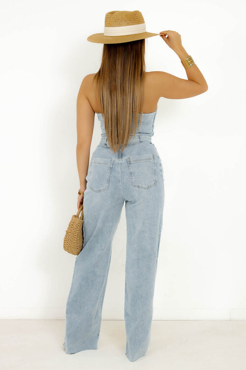 Combinaison Denim Décolleté en Coeur