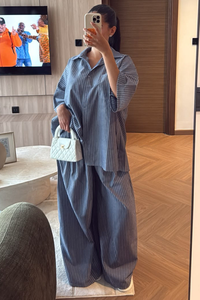 Ensemble Fluide Rayé Femme | Chemise Oversize & Pantalon Large