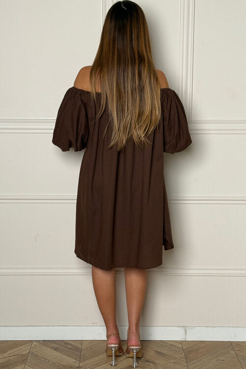 Robe Bardot Manches Boules Femme