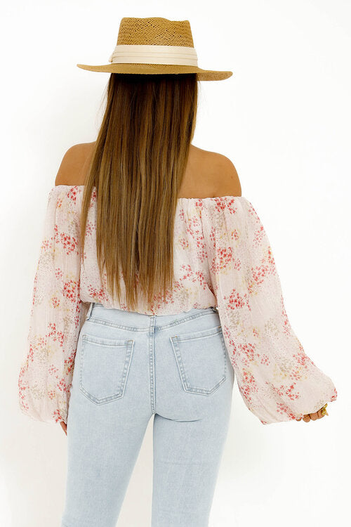 Top Bardot Bouffant Imprimé Femme