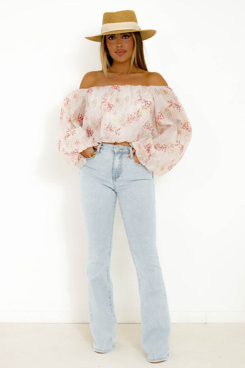 Top Bardot Bouffant Imprimé Femme