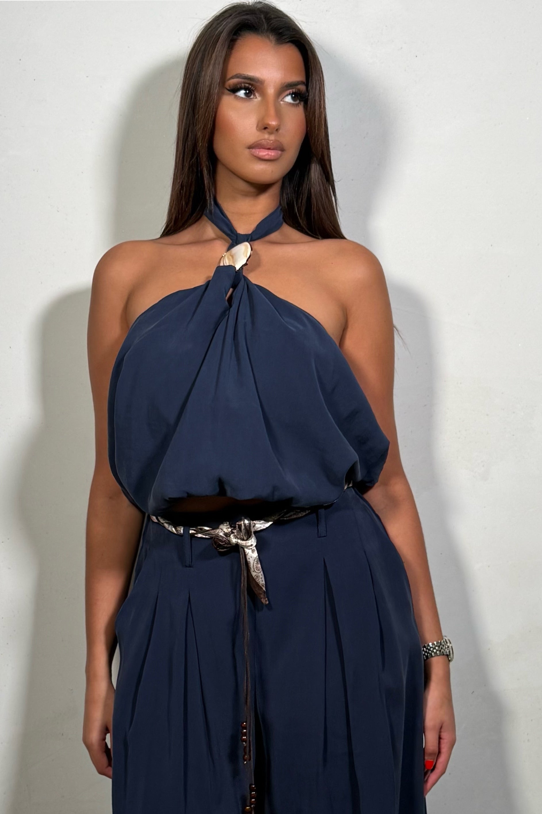 Top Dos Nu Femme Bleu Marine avec Boucle - Style Chic