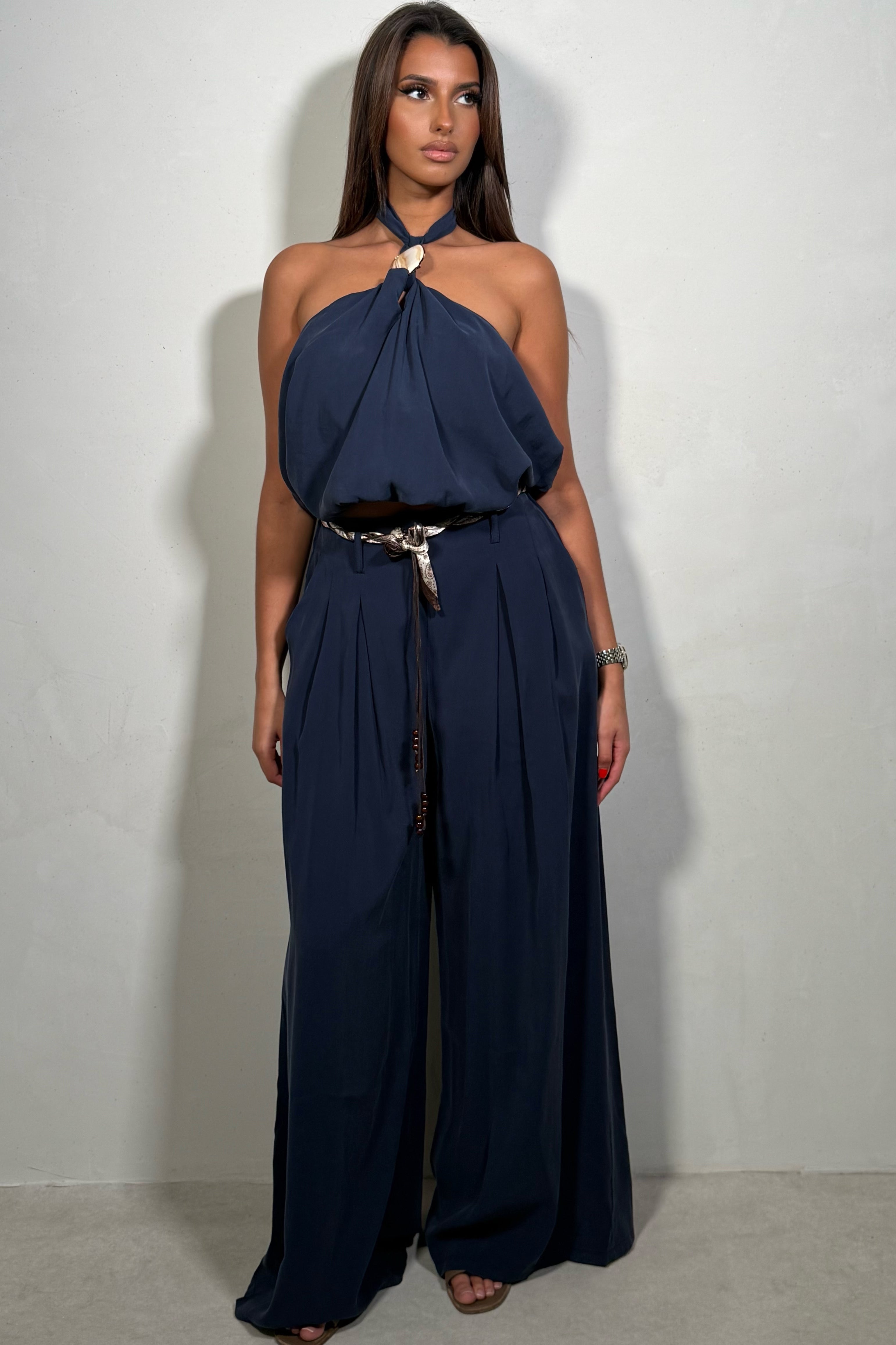 Top Dos Nu Femme Bleu Marine avec Boucle - Style Chic