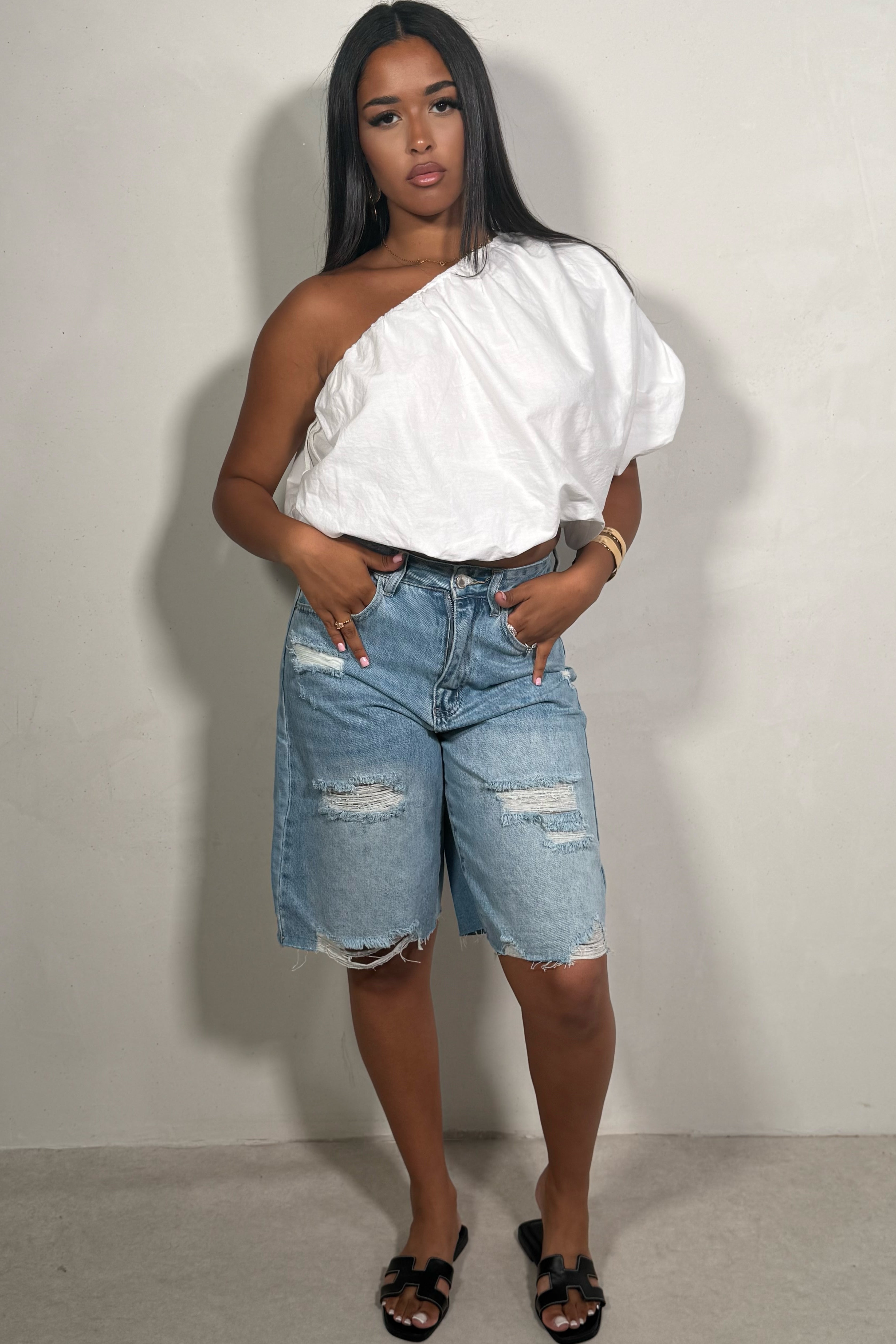 Bermuda Jeans Femme Destroy — Coton Stretch