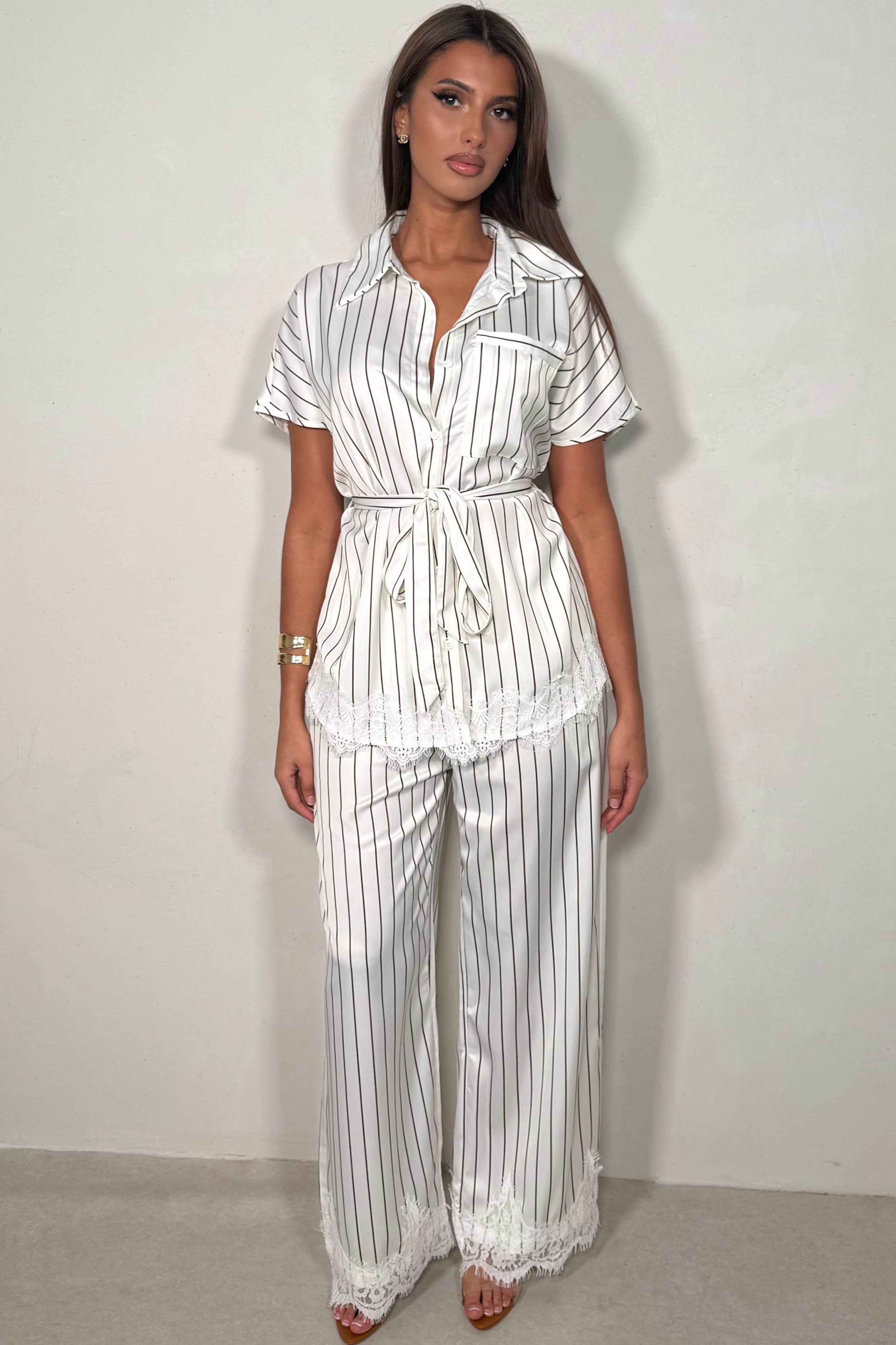Chemise Femme Rayures Noir & Blanc Détail Dentelle