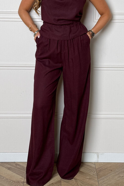 Pantalon en Lin Coupe Large + Poches