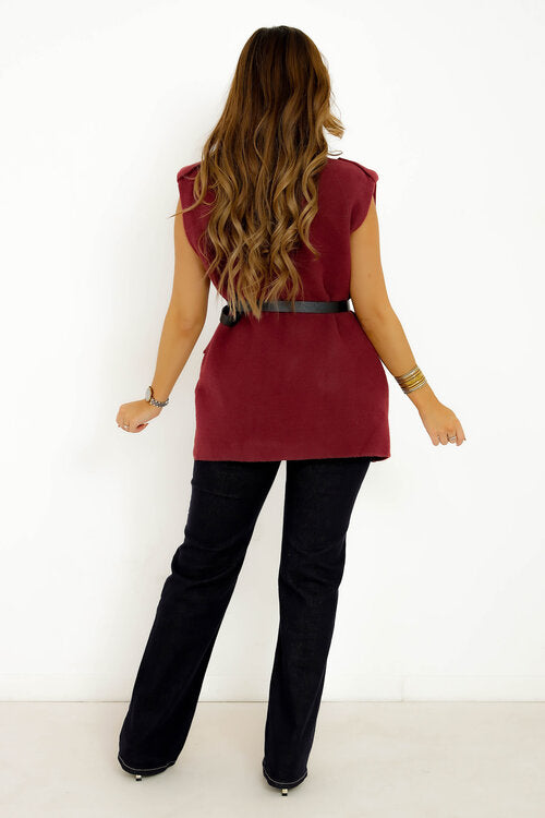 Veste Col Montant Boutonnée + Ceinture Femme