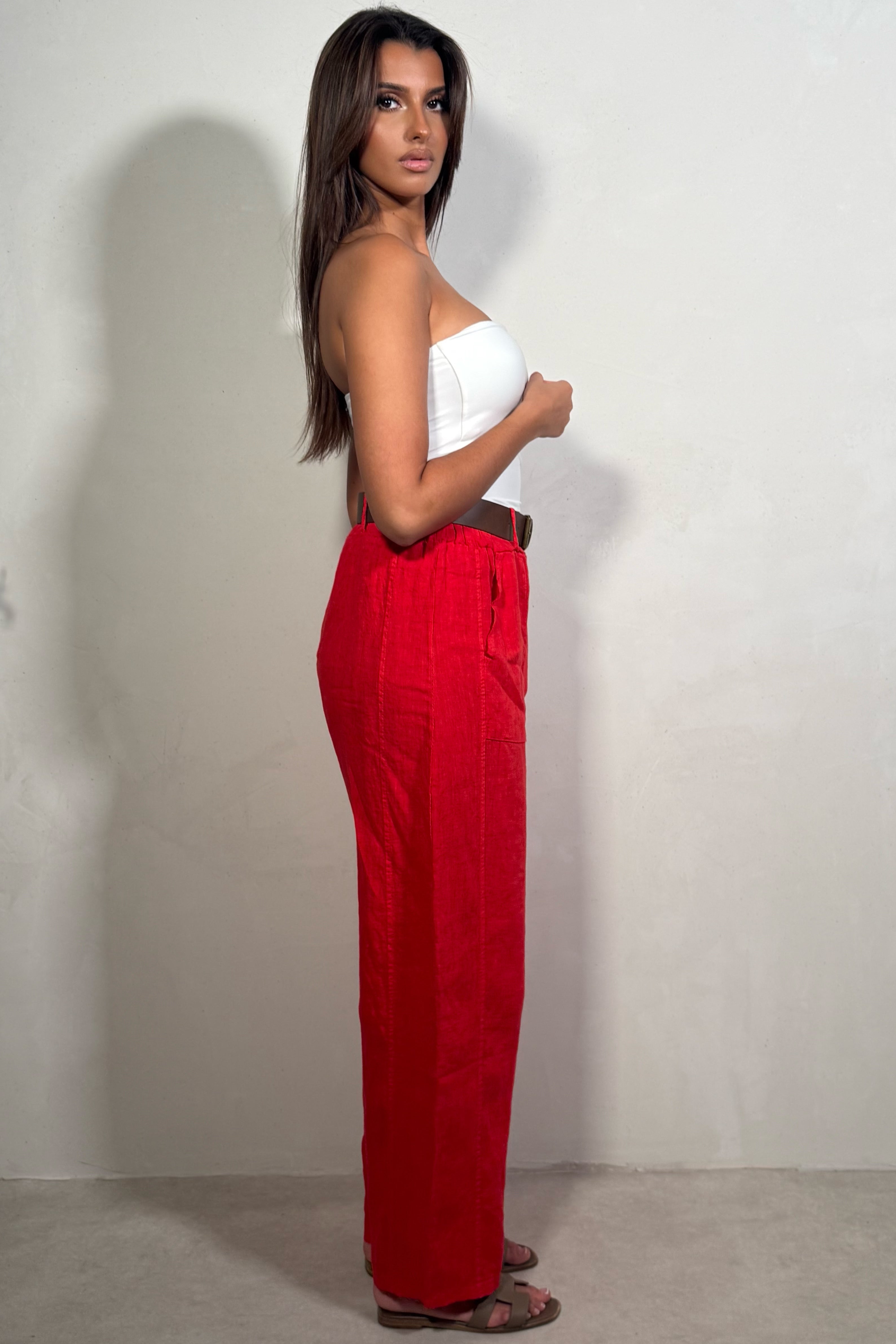 Pantalon en Lin Coupe Barrel Femme avec Ceinture - Style Tendance