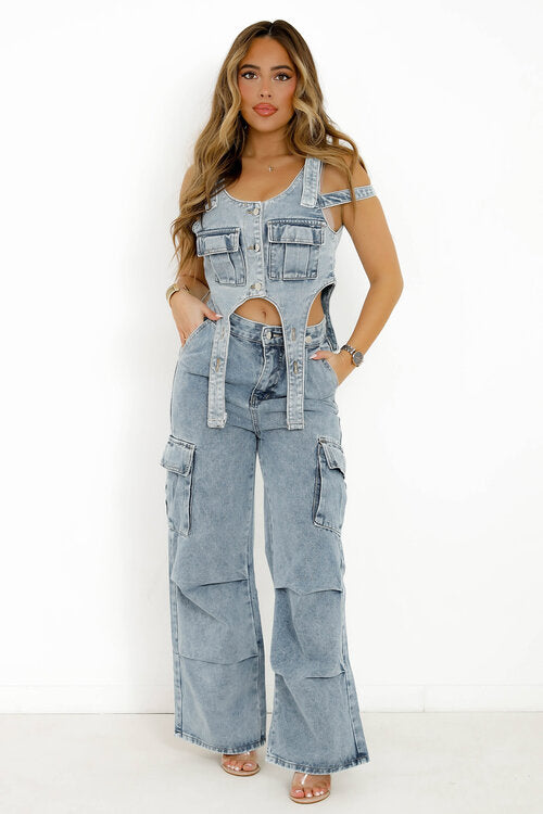 Ensemble Top Lanières + Cargo Denim