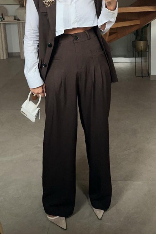 Pantalon à Pinces Poches Droites Femme