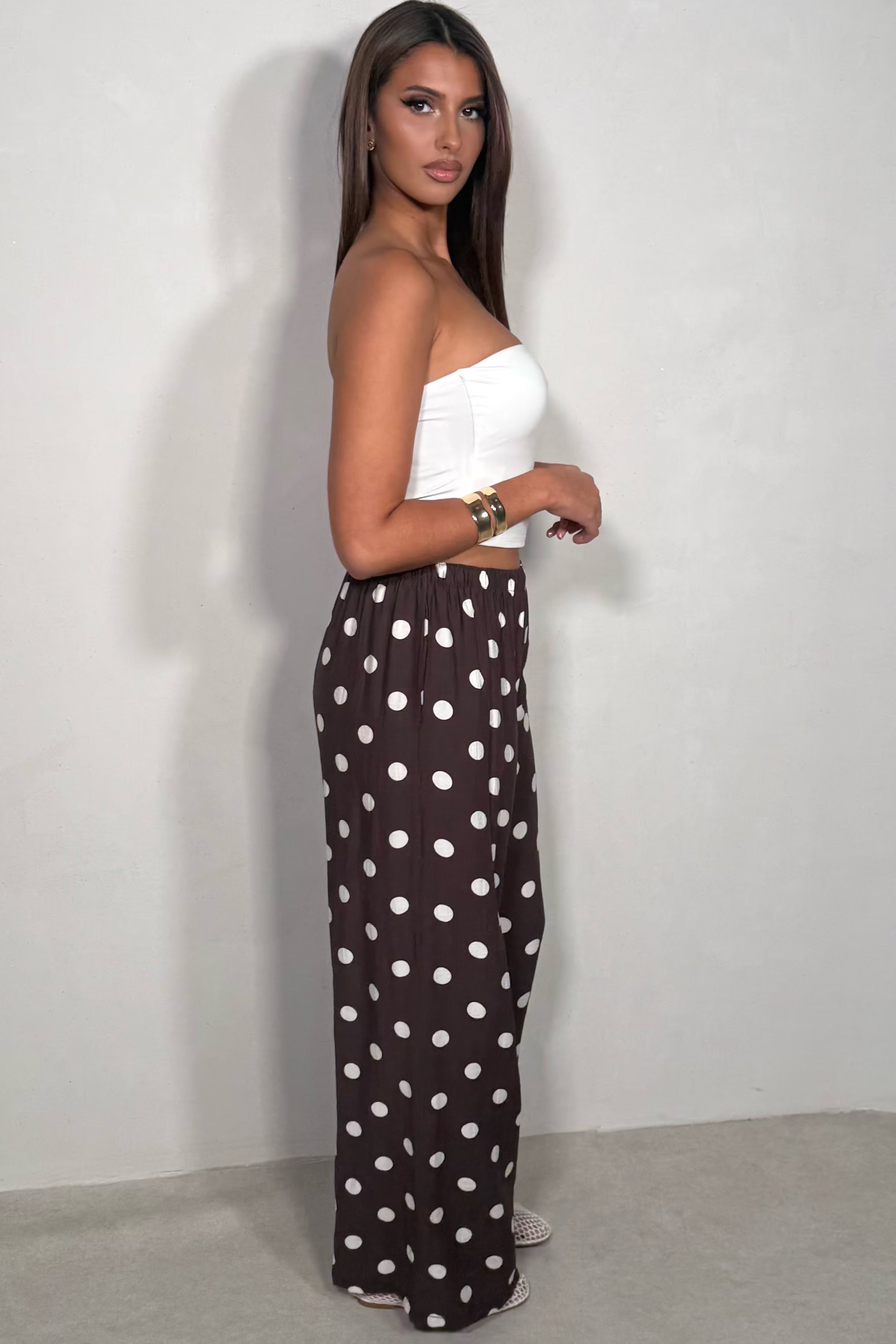 Pantalon Large Fluide À Pois Femme