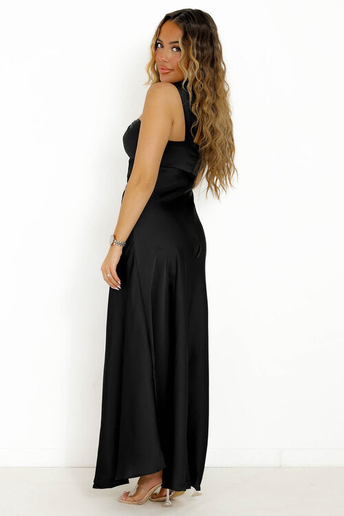 Robe Satin Nouée Une Bretelle