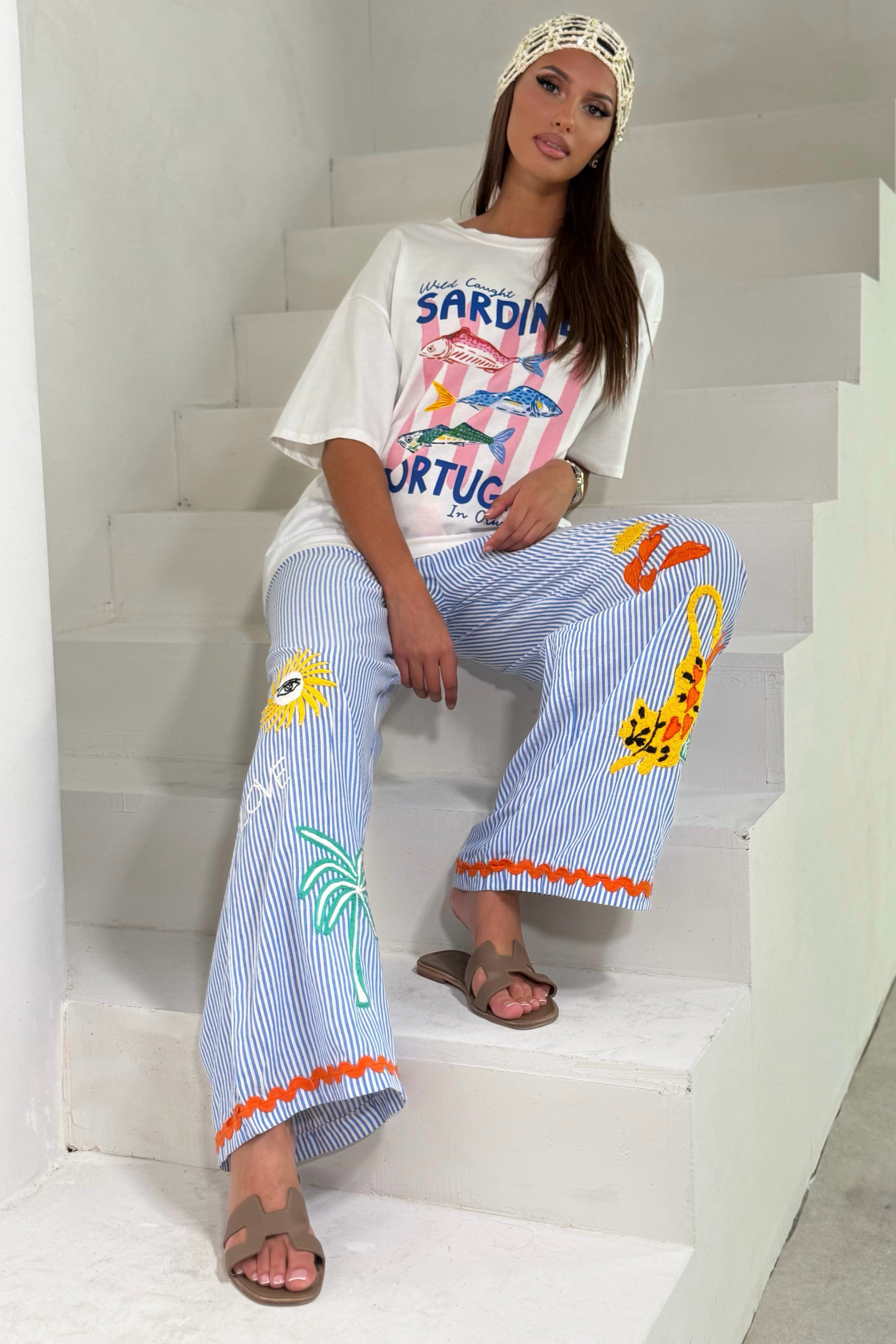T-shirt Oversize Femme – Imprimé Sardines Portugal | Blanc