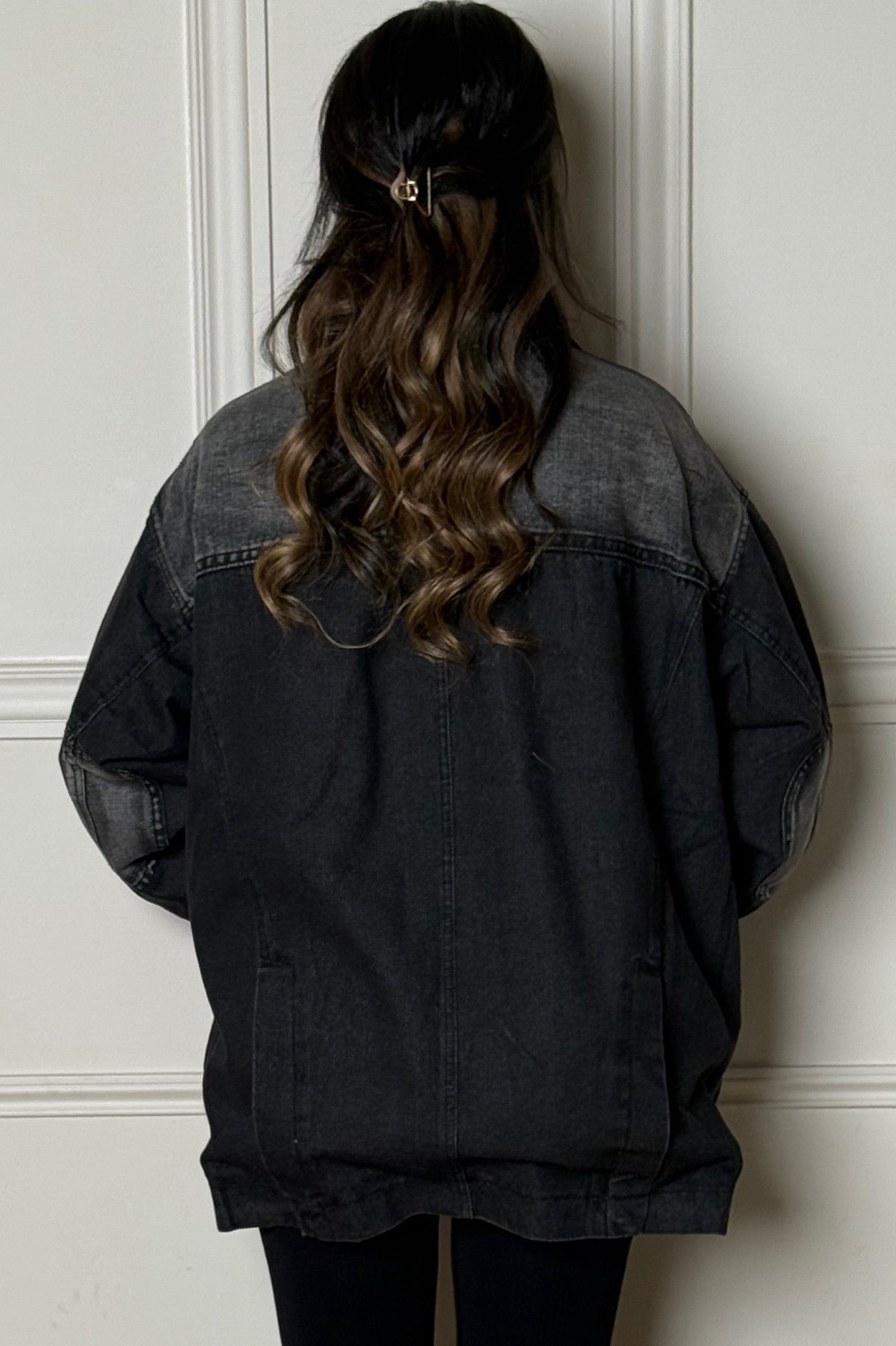 Veste Denim Femme Col Simili Cuir Doublée - Style Rock Chic Moderne