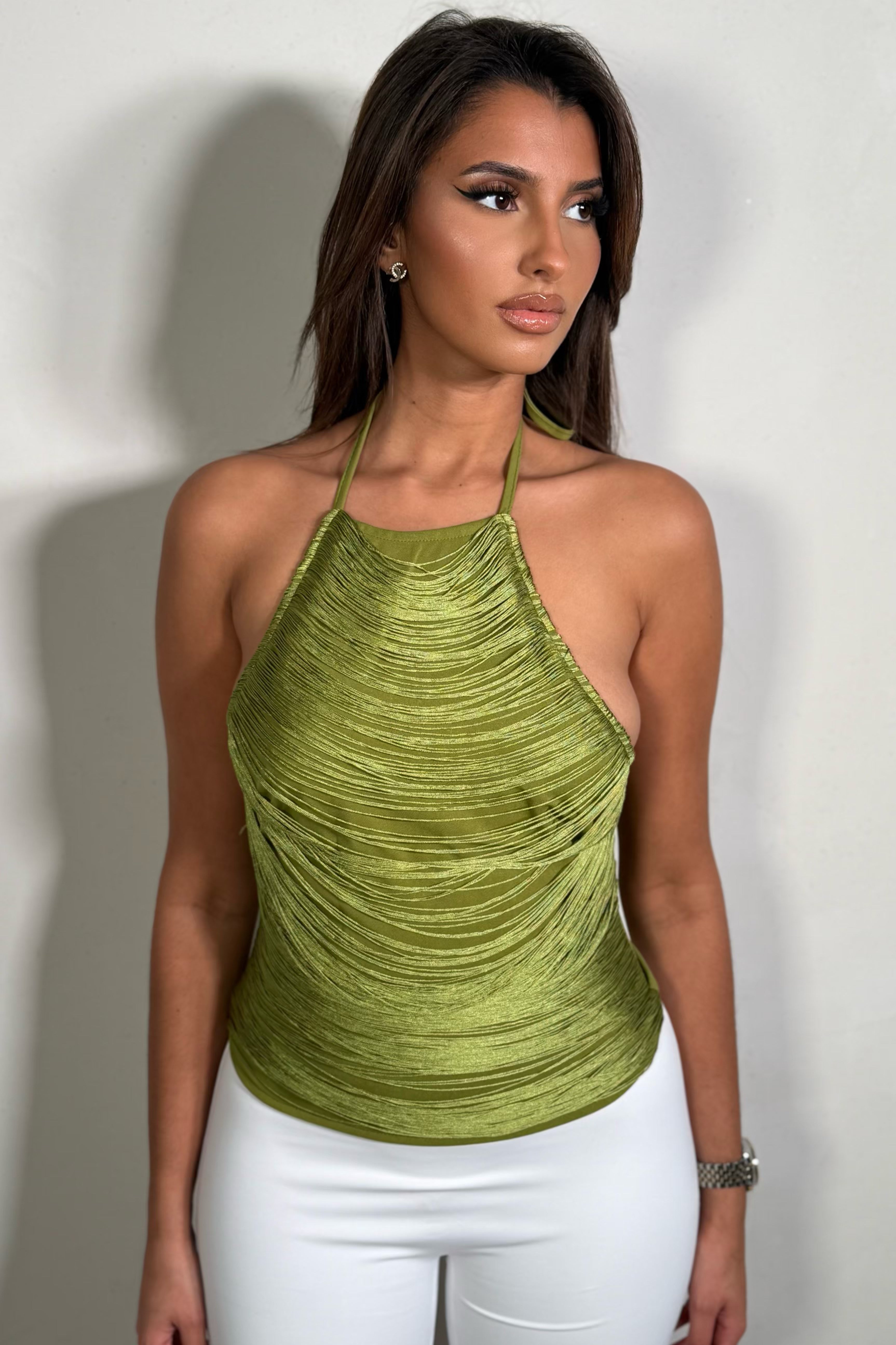 Top Halter Dos-Nu Frangé Femme | Style Bohème Chic
