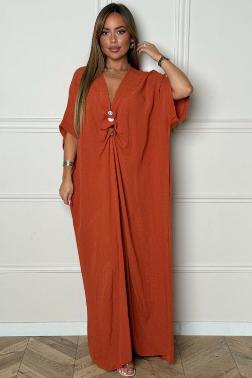 Robe Ample Col V + Pierres Femme