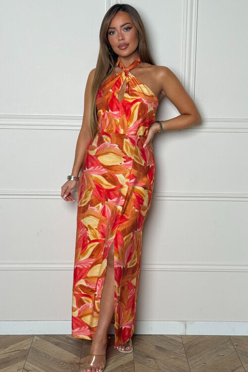 Robe Imprimée Col Enroulé Femme