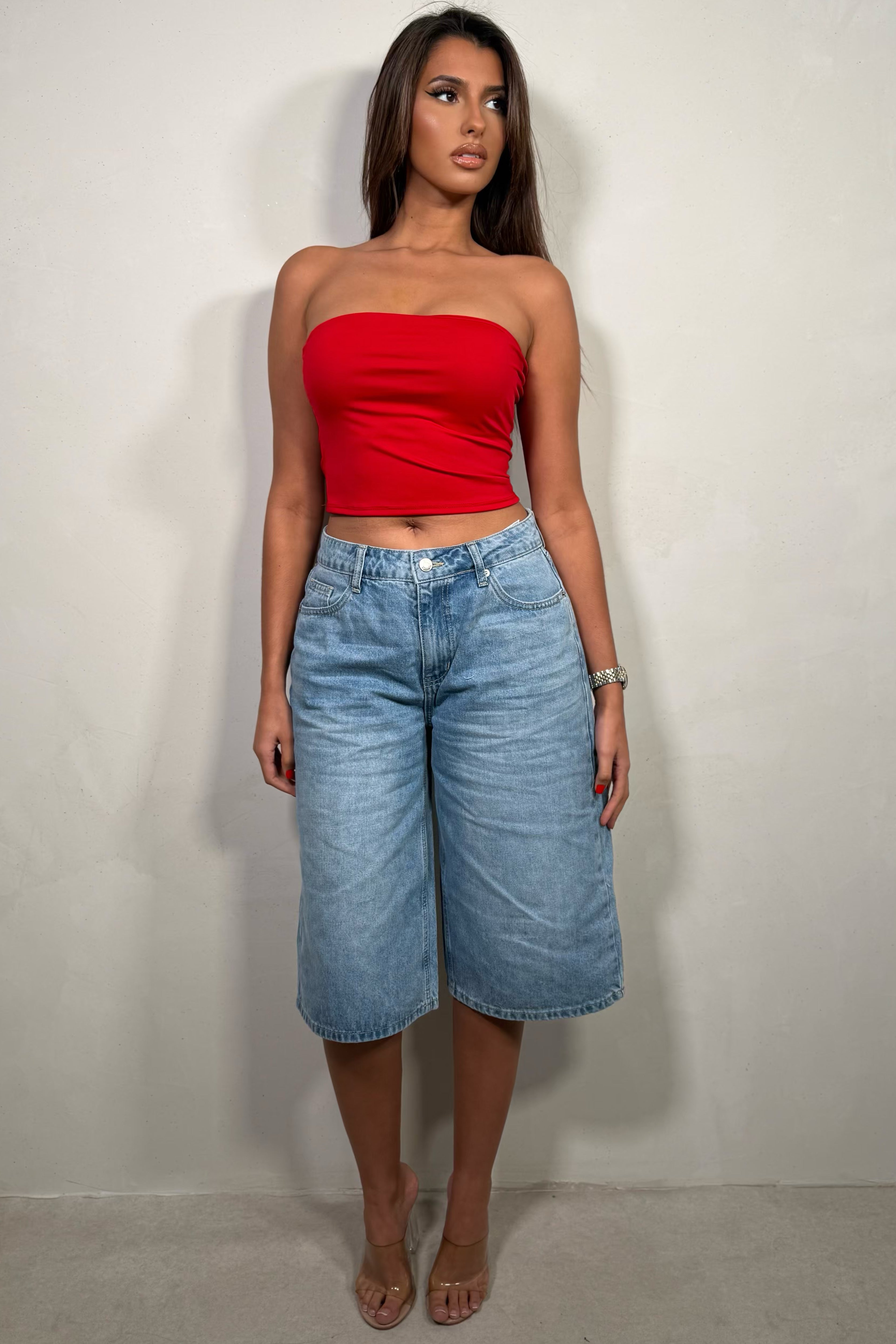 Bermuda Large en Jean Délavé – Coupe Relaxed Femme