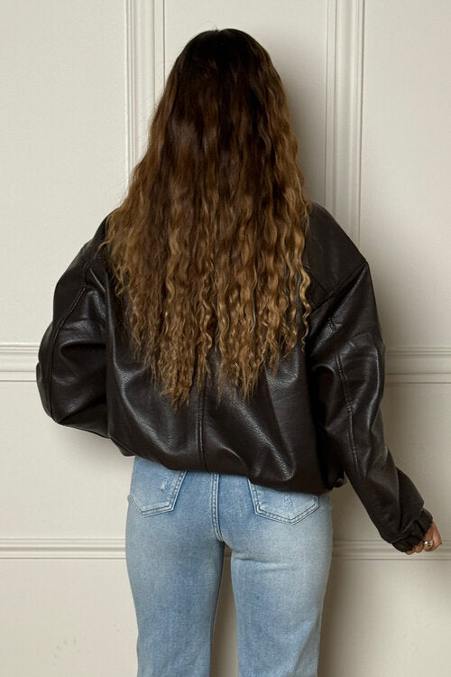 Dos du blouson simili col montant femme BLOOSHOP