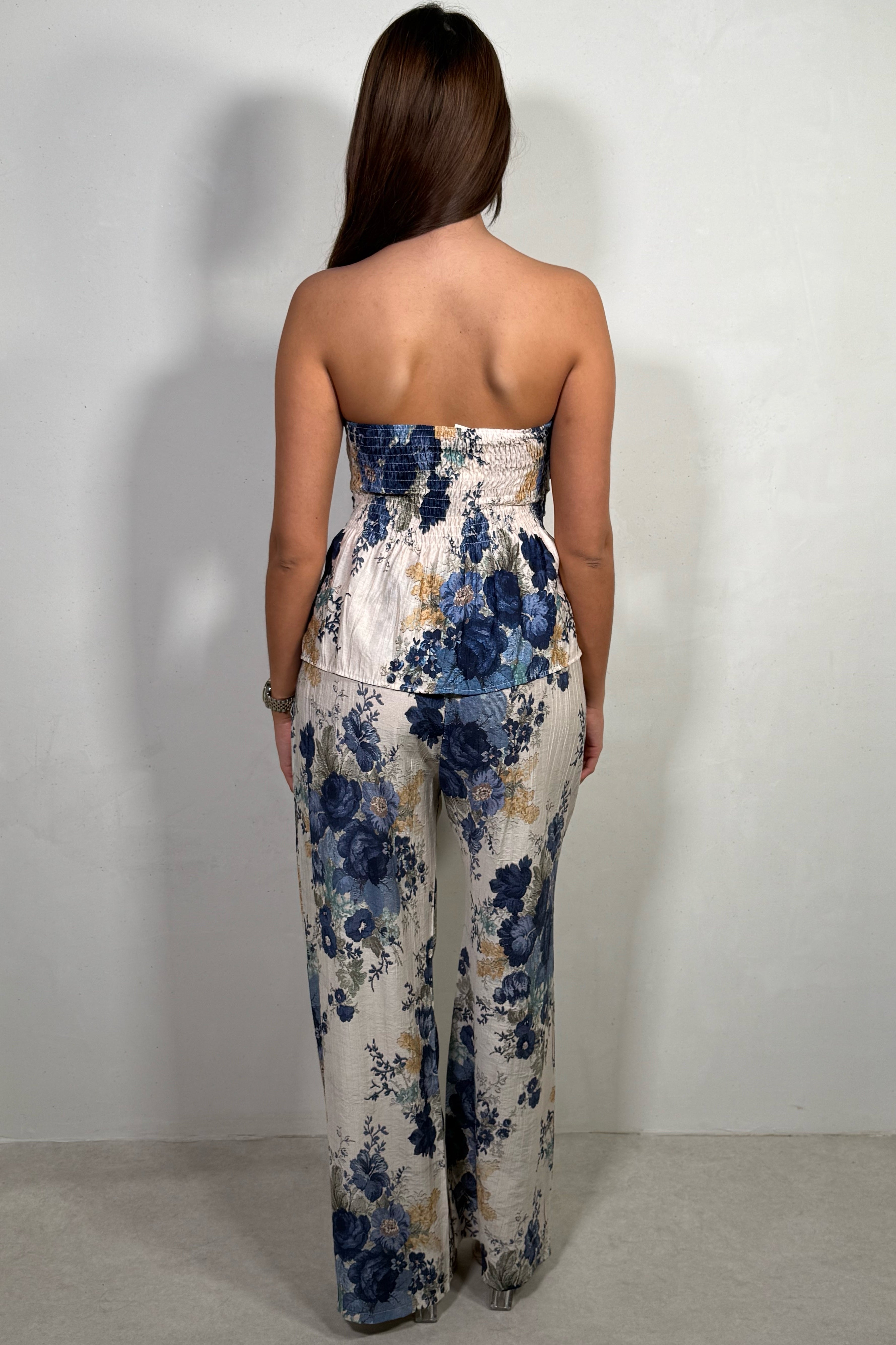 Ensemble Bustier Drapé & Pantalon Fleuri Fluide – Coton Imprimé