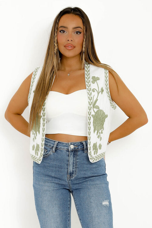 Gilet Sans Manches Broderie Fleurs