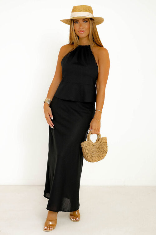 Ensemble en Lin Top Dos Ouvert + Jupe