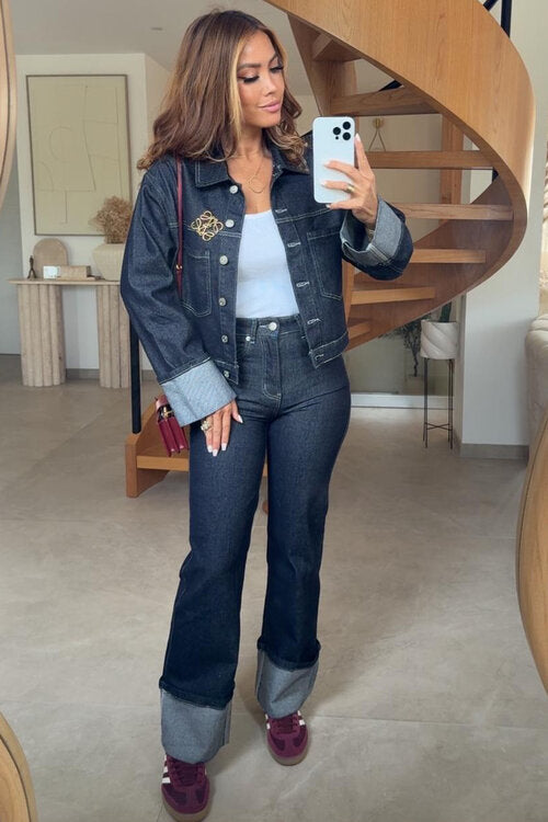 Jeans à Revers Femme