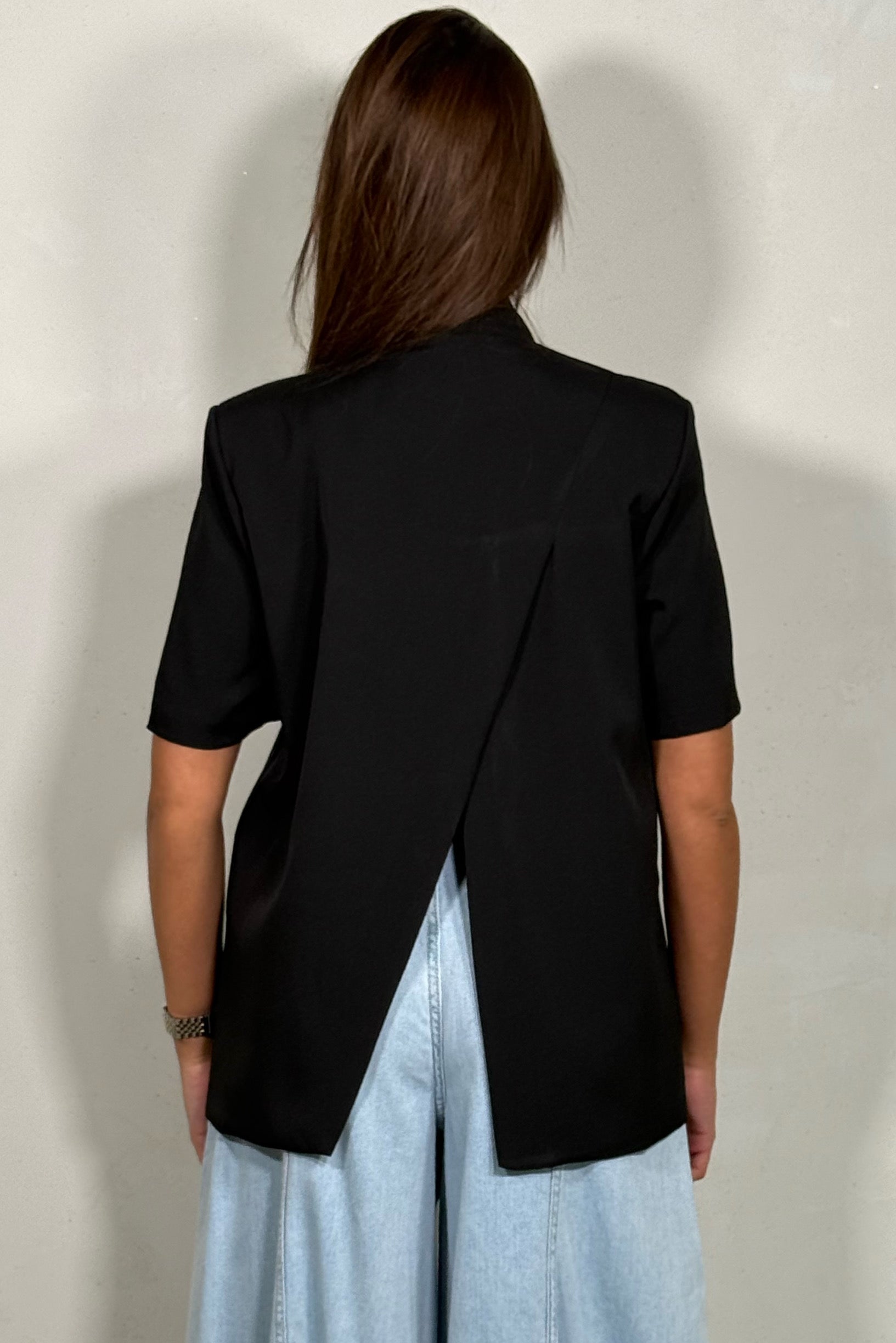 Veste Blazer Femme à Manche courte, Dos Croisé et Fendu