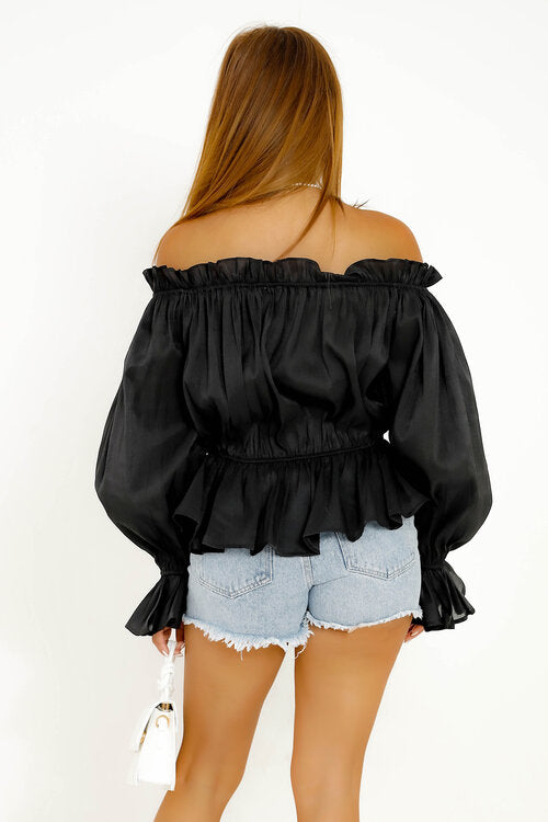 Top Bardot à Lacets en Mousseline