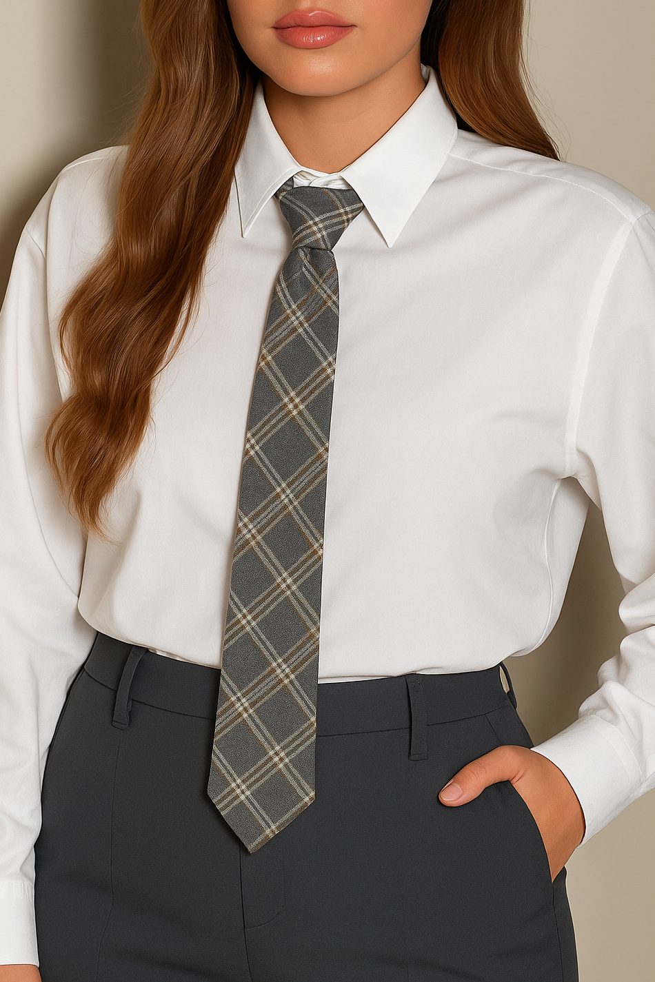 Cravate à carreaux femme, motif classique élégant, accessoire mode