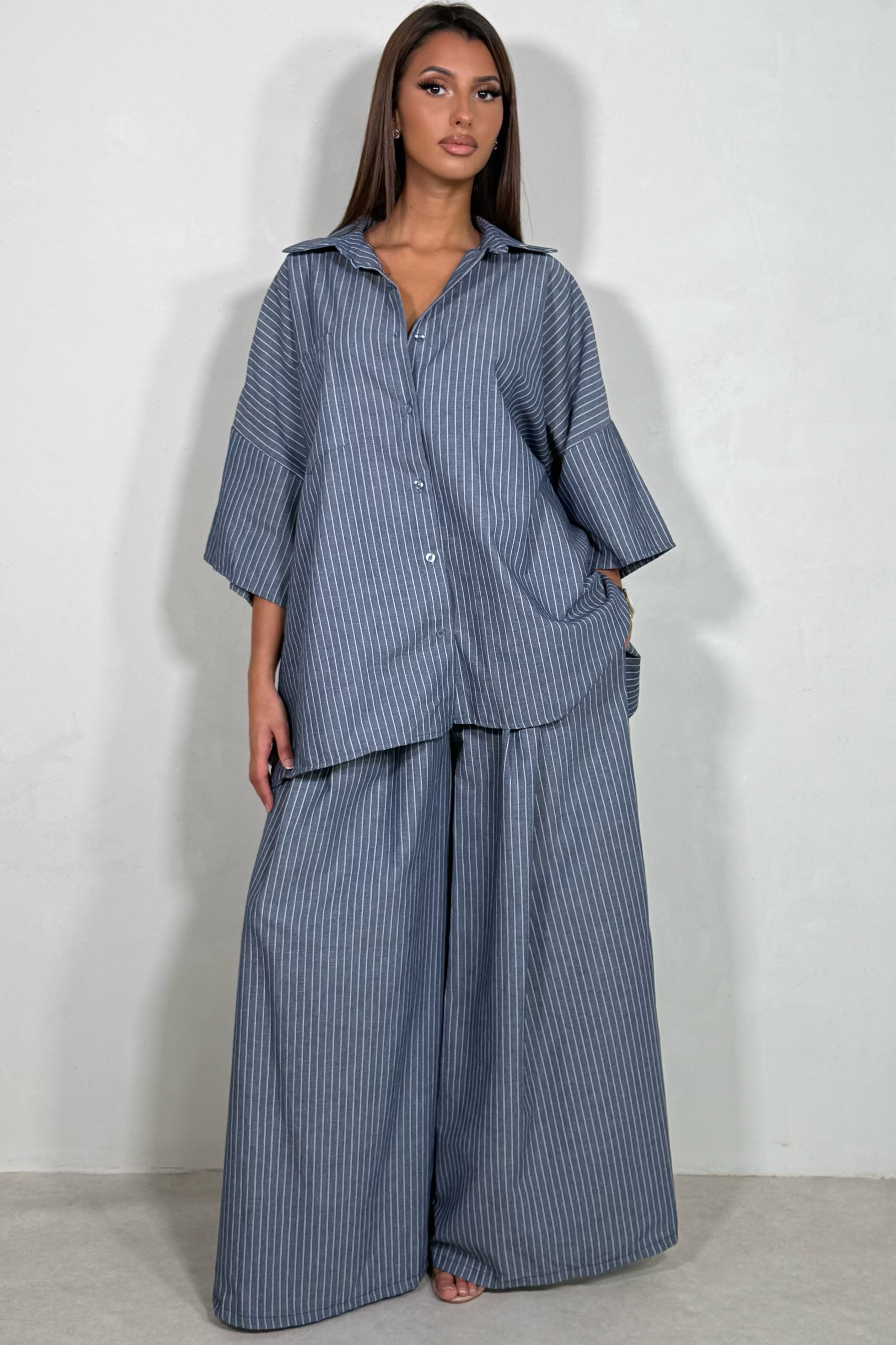 Ensemble Fluide Rayé Femme | Chemise Oversize & Pantalon Large