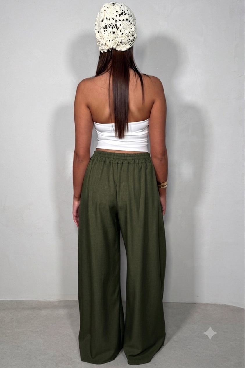 Pantalon Palazzo Large Fluide À Élastique Femme