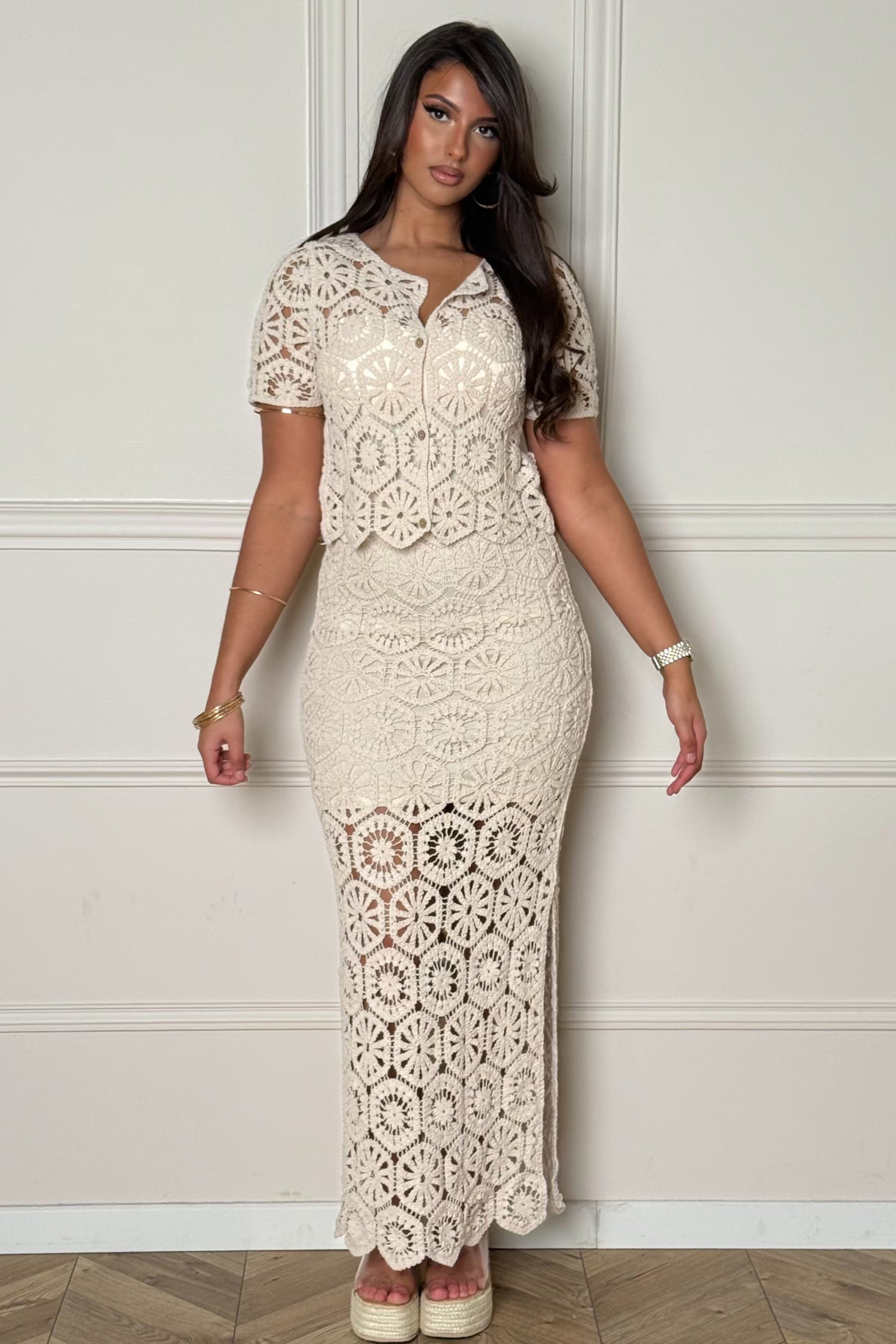 Ensemble Crochet Bohème Gilet + Jupe - Style Artisanal Femme