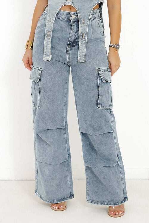 Ensemble Top Lanières + Cargo Denim