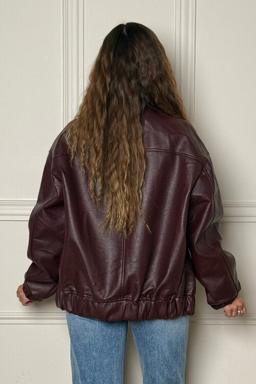 Blouson simili cuir femme col montant vue de profil - Blooshop