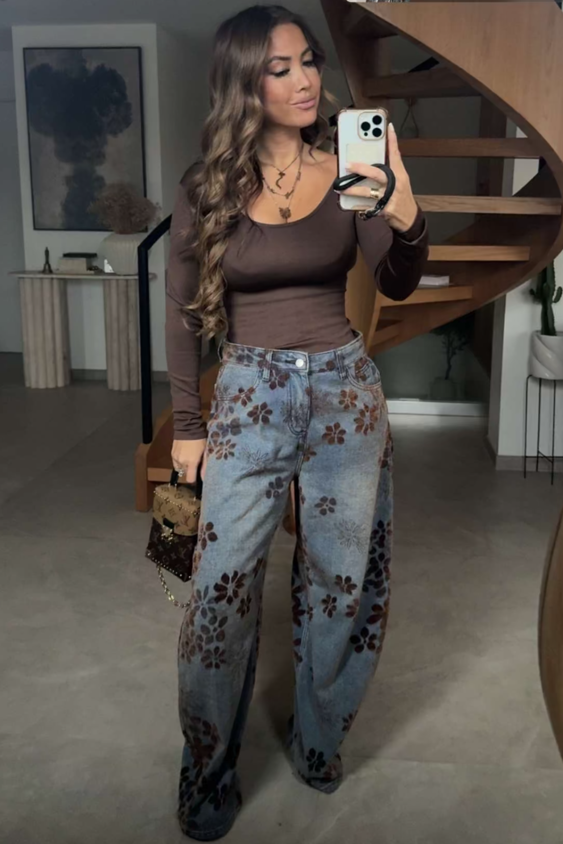 Jean Ballon Broderie Fleurs - Denim Féminin Élégant