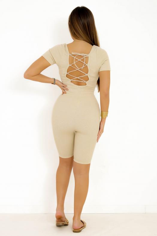 Combinaison Cycliste Femme Dos Laçage Beige