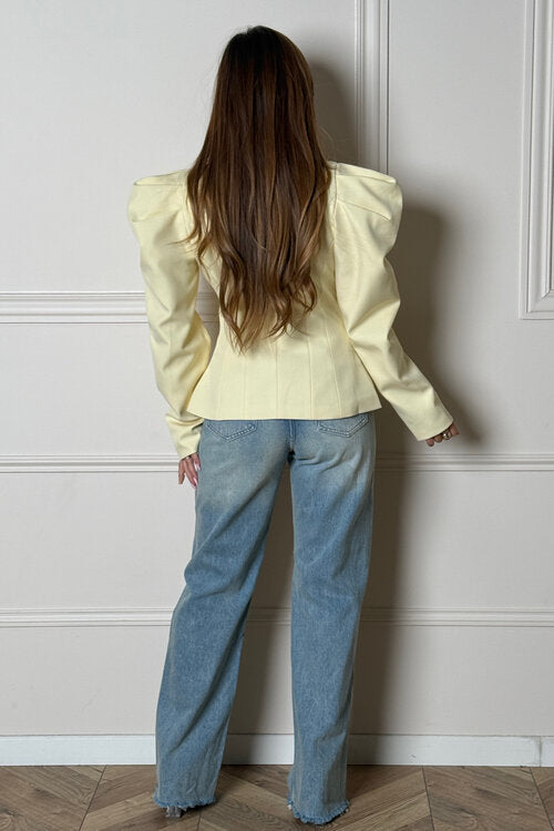 Blazer Femme Col Carré Épaules Bouffantes - Style Élégant et Moderne