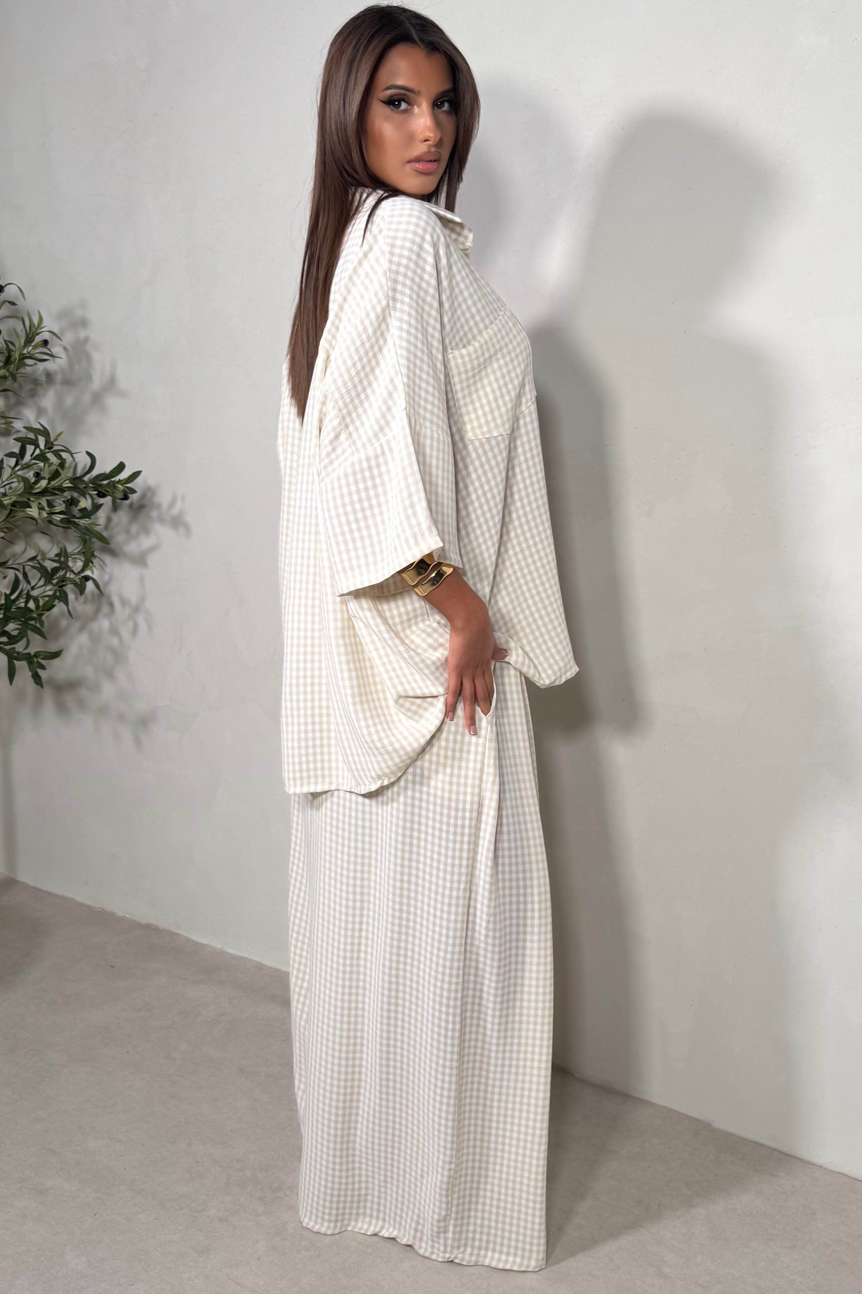 Ensemble Chemise & Pantalon Large Vichy Femme