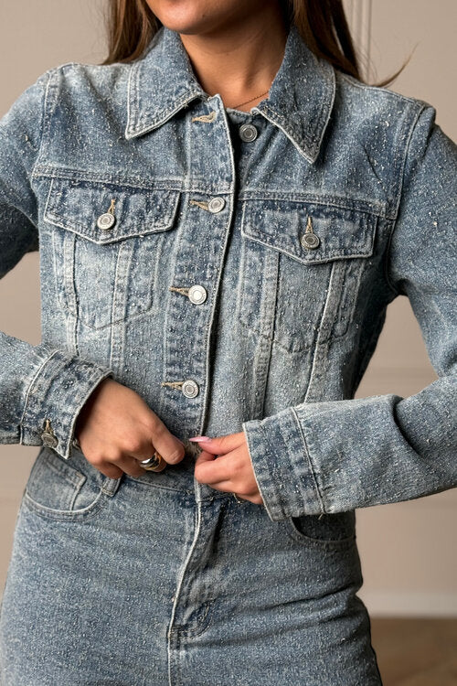 Blouson Court Denim Effiloché Femme