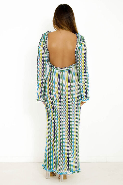 Robe Col Rond Dos Nu Tricot Colorée