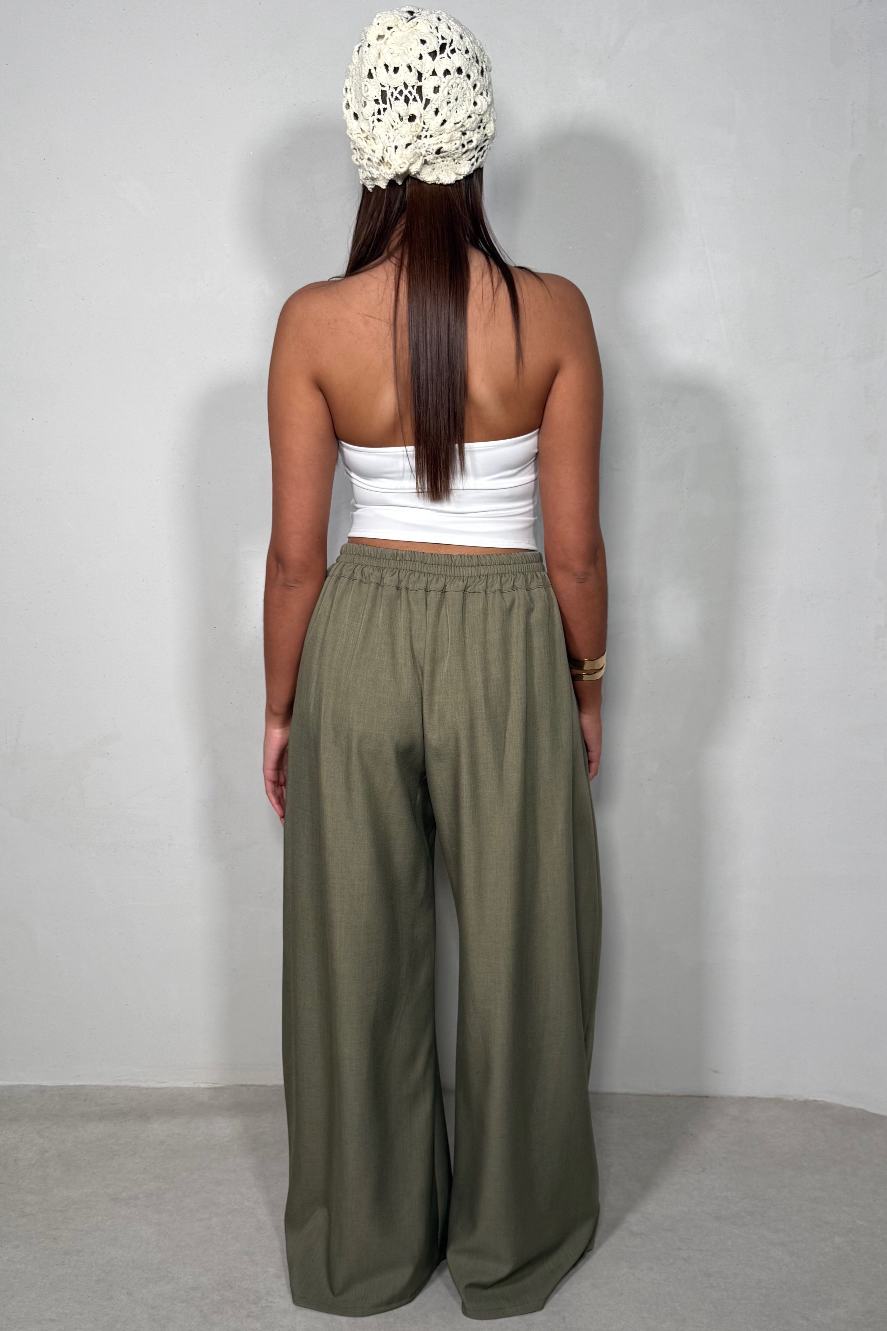 Pantalon Palazzo Large Fluide À Élastique Femme