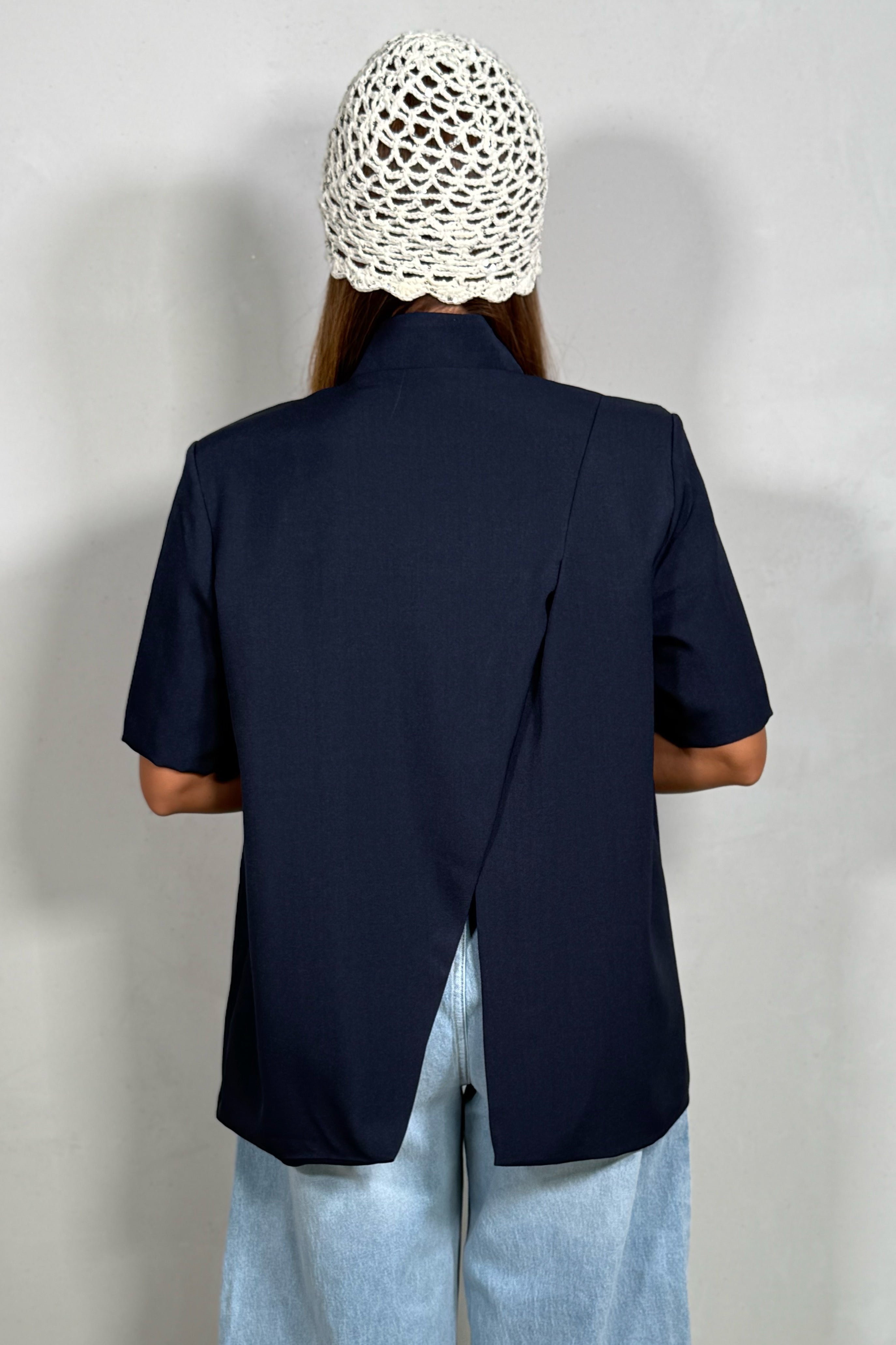 Veste Blazer Femme à Manche courte, Dos Croisé et Fendu